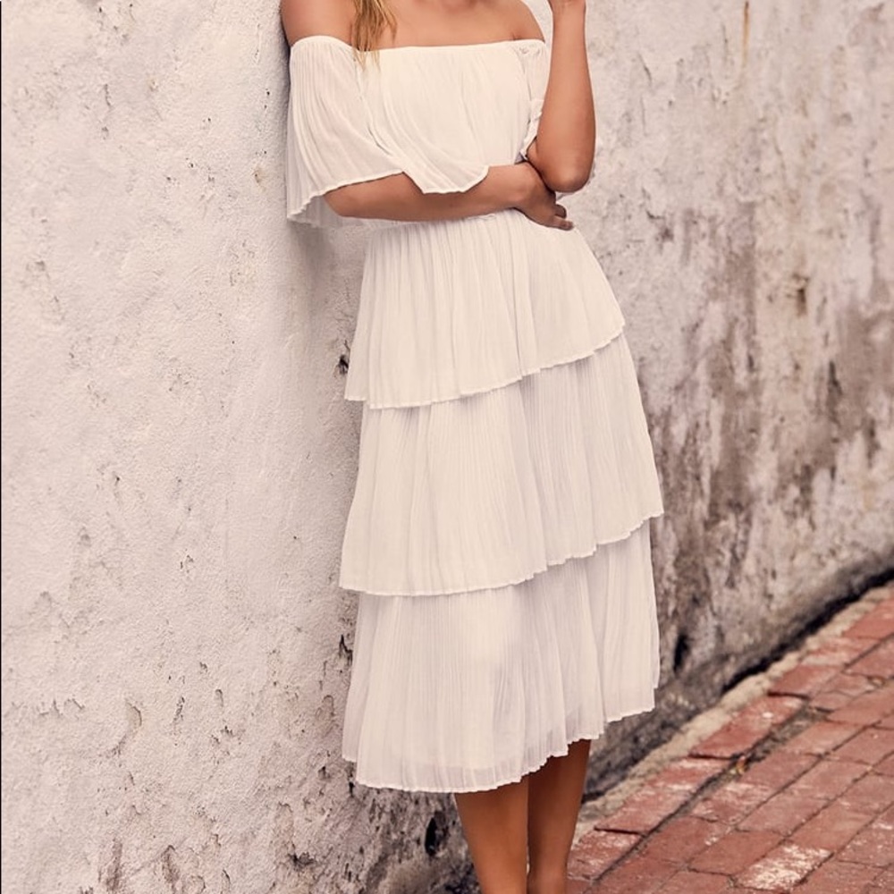 Gala Ready White Off-The-Shoulder Ruffle Dress